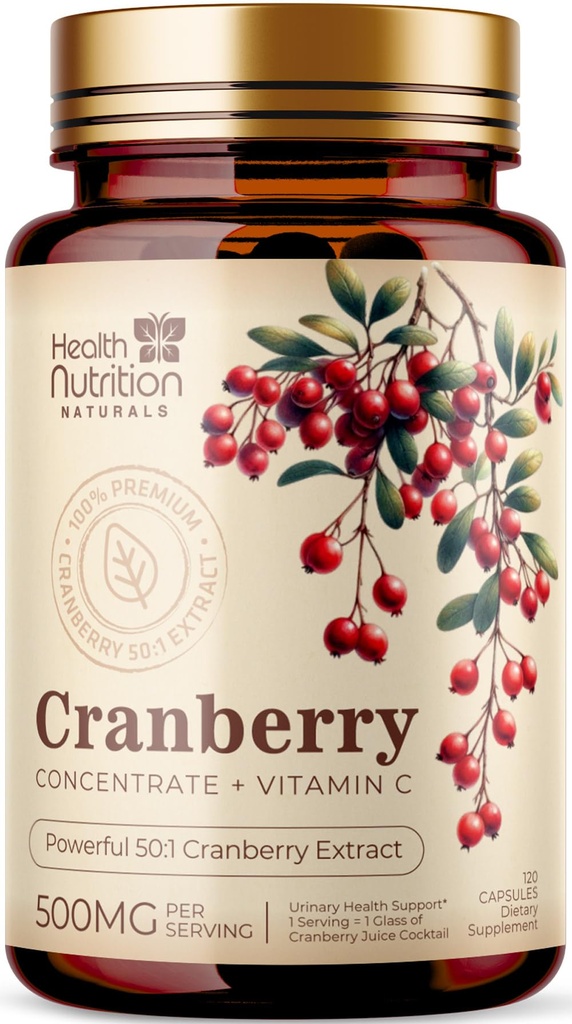 Cranberry Pills Supplement 25,000mg - Fresh Cranberry Equivalent Powder Extract with Vitamíny C & E - Urinary Tract Health Support, Cran Berry Fruit, Sugar Free Formula, Bottled in USA - 120 Kapsule