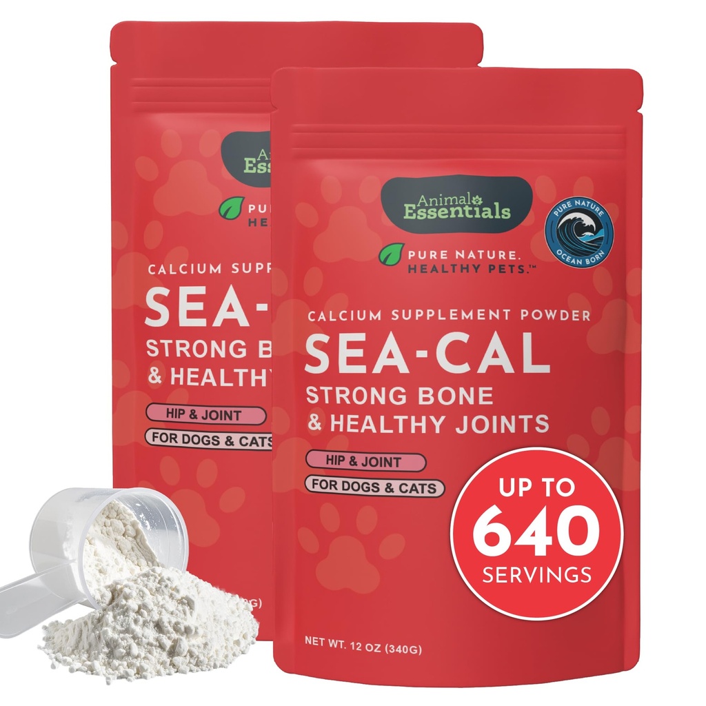 Essentials Animals Sea-Cal - Pure Seaweed Calcium Powder for Psy s horčíkom, Joint Supplement for Psy & Cats for Healthy Bones & Teeth, Joint Health, Iceland Seaweed Calcium - 12 oz (Pack of 2)