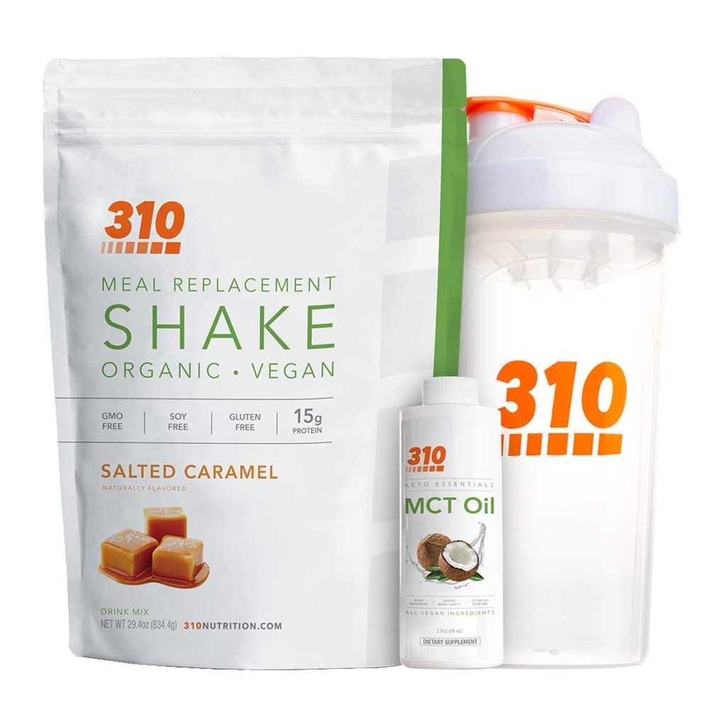 Vegan Organic Plant Protein Powder and Meal Replacement Shake With Shaker Cup and 2 Oz MCT Oil - By 310 Nutrition - Gluten, Dairy and Soy Free - 0g of Sugar 