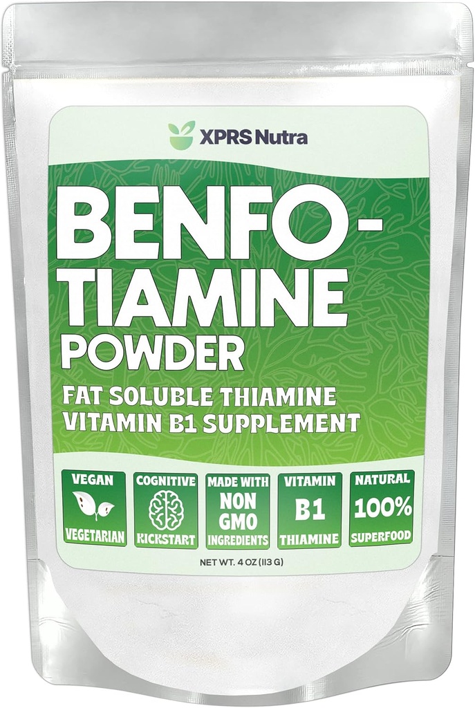 XPRS Nutra Benfotiamín prášok (Thiamine) - Rozpustný tuk Happy Heart Thiamine Supplement - Advanced Vitamin B1 Benfotiamín pre kognitívne boost - Vegan Friendly Benfotamín prášok (4 Ounce)