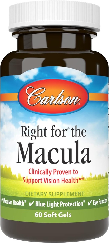 Carlson - Práve pre Macula, klinicky preukázané na podporu zraku zdravie, makulárne zdravie, Blue Light Ochrana a očné funkcie, 60 Softgels