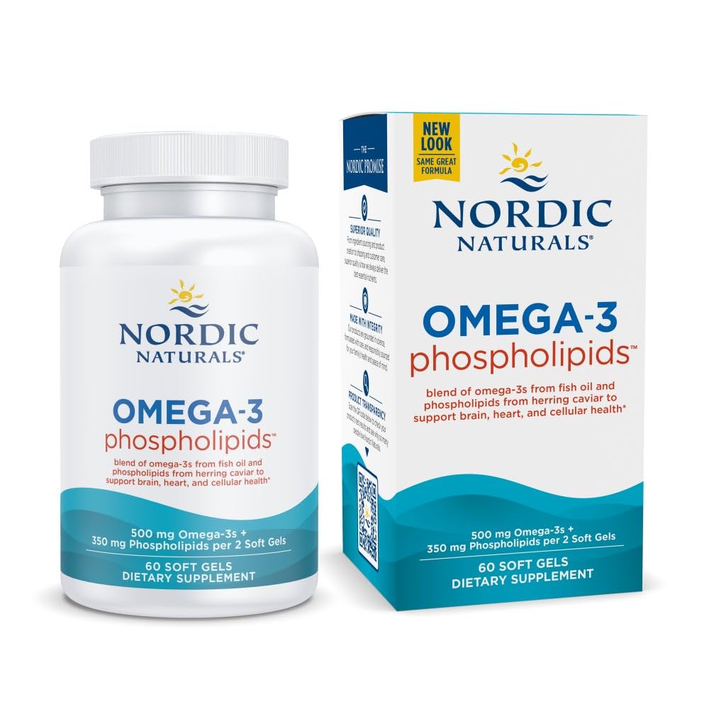 Nordic Naturals Omega-3 Fosfolipidy, bez príchute - 60 mäkkých gélov - 500 mg Omega-3 & 350 mg Fosfolipidy - zdravie srdca a mozgu - malé, ľahko prehĺtateľné mäkké gély - non-GMO - 30 porcií