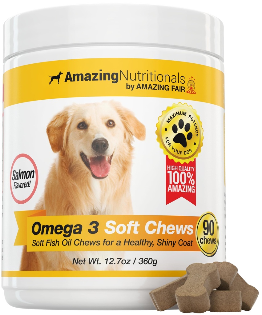Amazing Omega 3 pre psy - Omega 3 Fish Oil pre psy Supplement for Ichy Skin Relief for Dry Skin and Hot Spots and Shedding Coat with EPA and DHA Mastné kyseliny - 90 Salmon Soft Chews