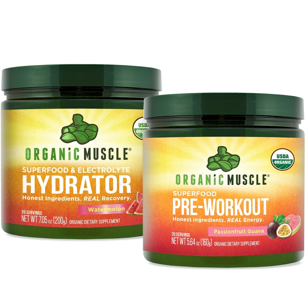 Organic Muscle Bundle - Powder for Energy (Pasionfruit Guava) + Replenisher for Hydration (Watermelon) - USDA Certified Organic