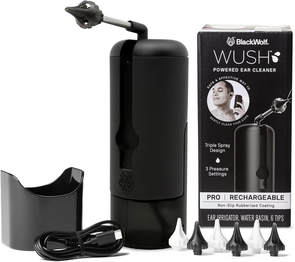 Wush Pro by Black Wolf- Deluxe voda napájaná Ušný čistič- bezpečné a účinné- elektrické trojité prúdenie jet 3 Tlakové nastavenia pre ušný vosk Buildup- Ušný vosk odstránenie Kit- voda odolná USB dobíjateľný