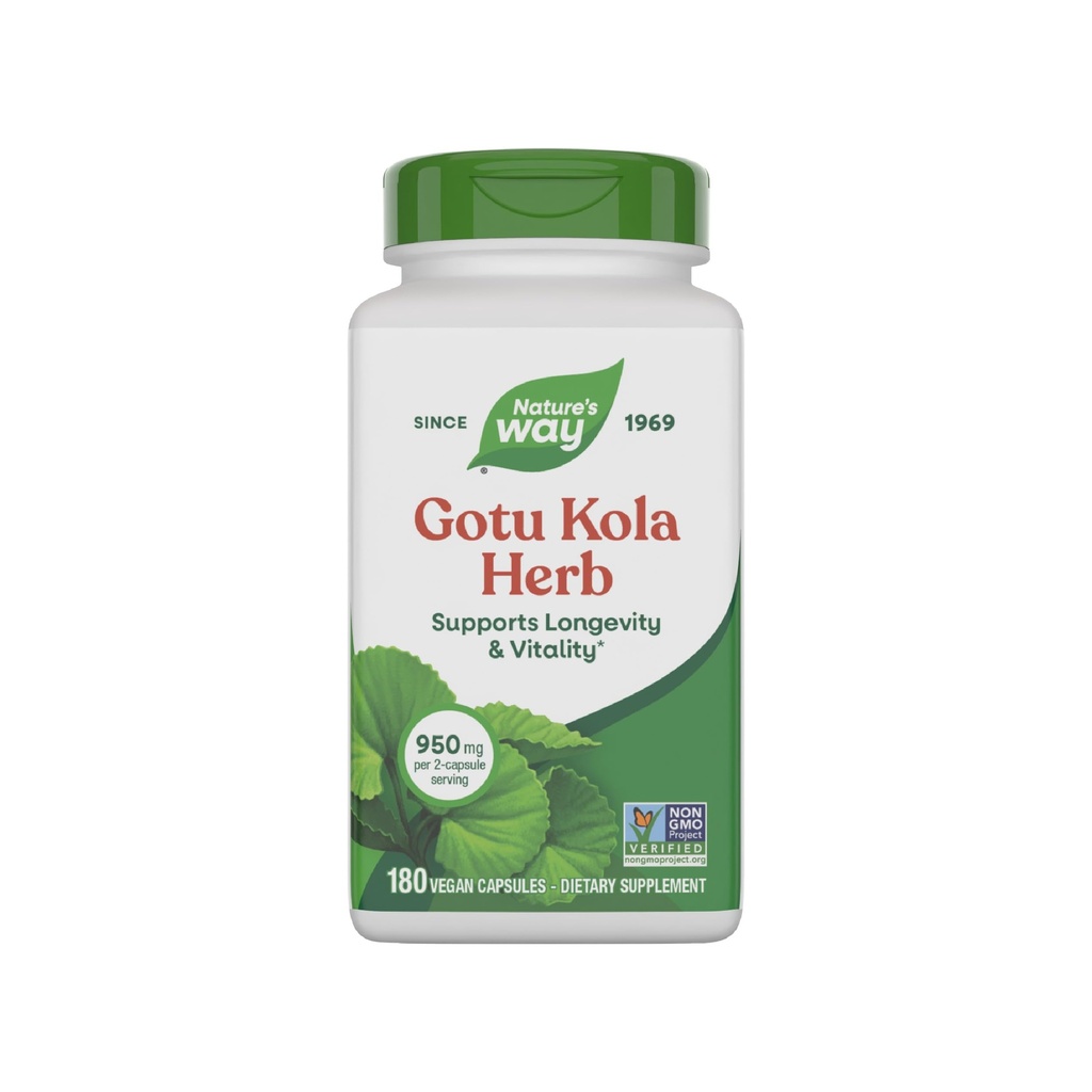 Nature's Way Gotu Kola Herb, podporuje dlhovekosť a vitalita*, 950 mg na 2-capsule Serving, Non-GMO Project Overené, 180 Kapsule (Packaging May Vary)