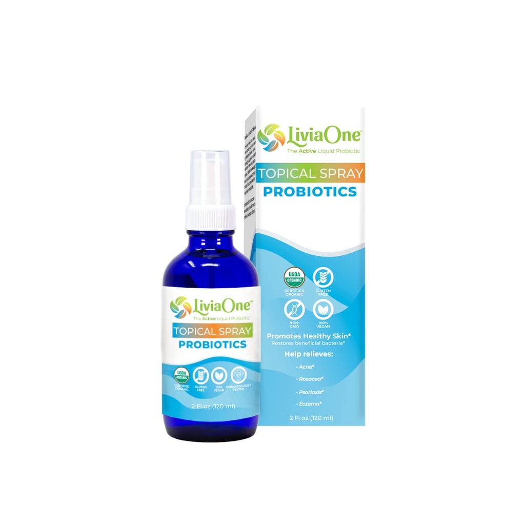 LiviOne Topické kvapalné probiotiká Spray, USDA-Certifikované organické probiotiká, lepidlo- a alergie-Free Vegánske probiotiká, non-GMO a Raw, 2 Fl Oz (Stock of 1)