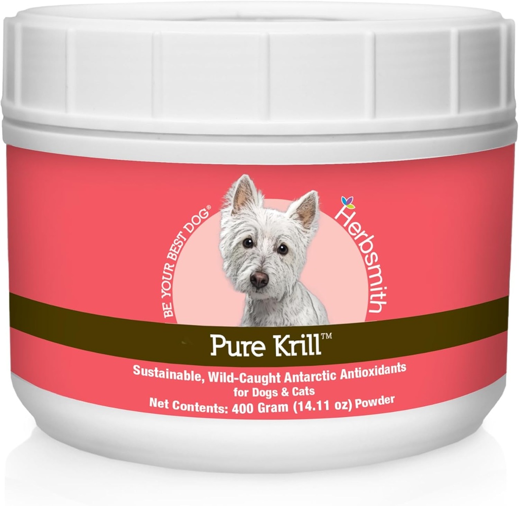 Herbsmith Pure Krill - Wild-Caught Antarktída Krill - Just 1 Ingredient - Astaxantín pre psy - Pripravené na použitie Omega 3s 