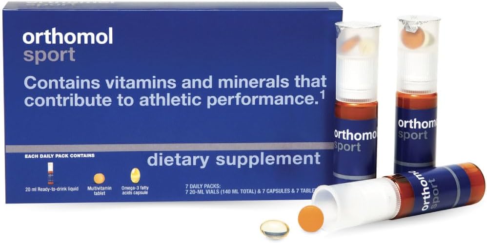 Orthomol Sport, 7-Day Supply, Premium Sports Nutrition Supplement with Vitamíny A, B, C, D, E, Zinok, jód, Koenzým Q10, L-karnitín, Omega-3, a Essential Minerals for Optimal Performance