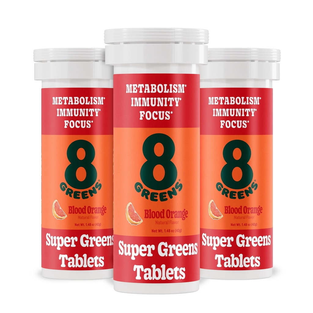 8Greens Supergreens Tablety Super Greens Powder Superfood Tablety, Metabolizmus imunita & Focus, Denné Greens šumivé tablety, Organické: Aloe Vera, Spirulina, Chlorella, Krvavá Orange, 30 Servis