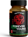 Forever Young Longevity Supplement for Imunity, Anti Gray Hair, Telomere Predĺženie & Happy Mood w/Ginseng, Astragalus, Lions Mane, Reishi Mushrom, Codonopsise