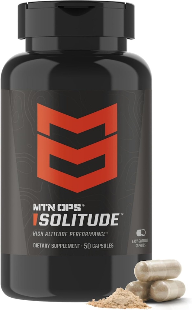 MTN OPS Solitude High-Altitude Performance, Adaptogénny komplex - Reishi Mushrom & Milk Thitle, Altitude Complex - Golden Root, Schisandra and Grape Seed Extracts, 25 Servings, Veggie Capsules