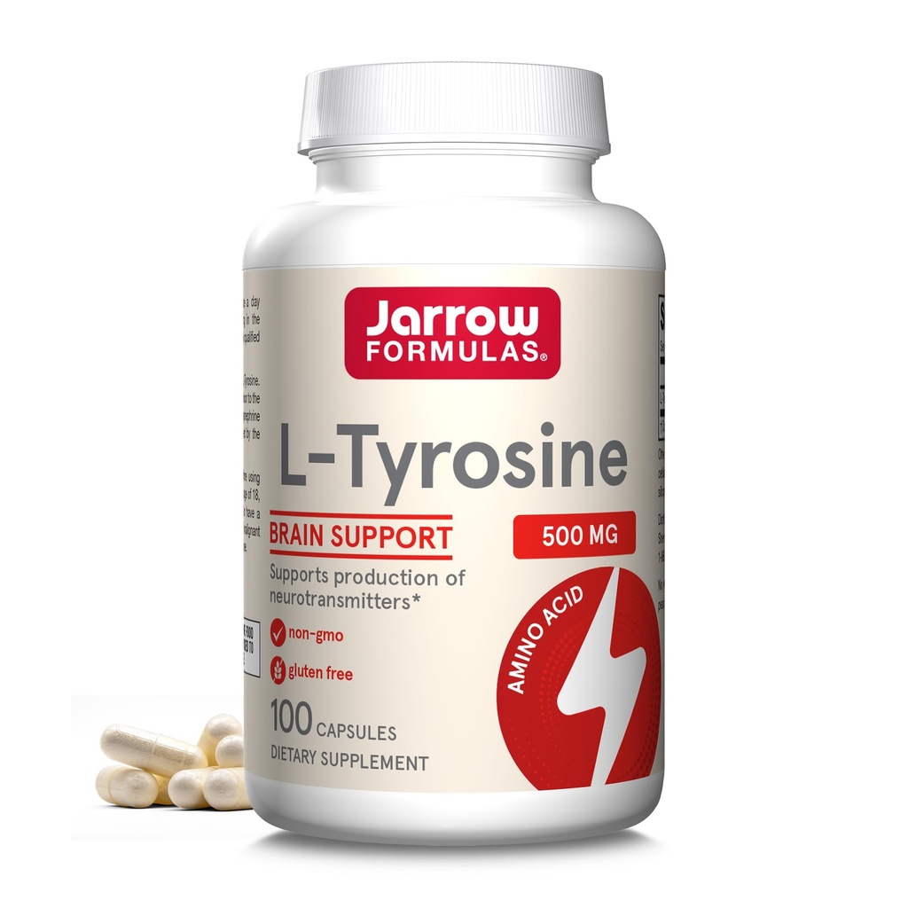 Jarrow Formules® L-Tyrosine 500 mg, Dietary Supplement, Amino Acid Supplement for Brain Health Support, 100 Kapsule, 100 Day Supply