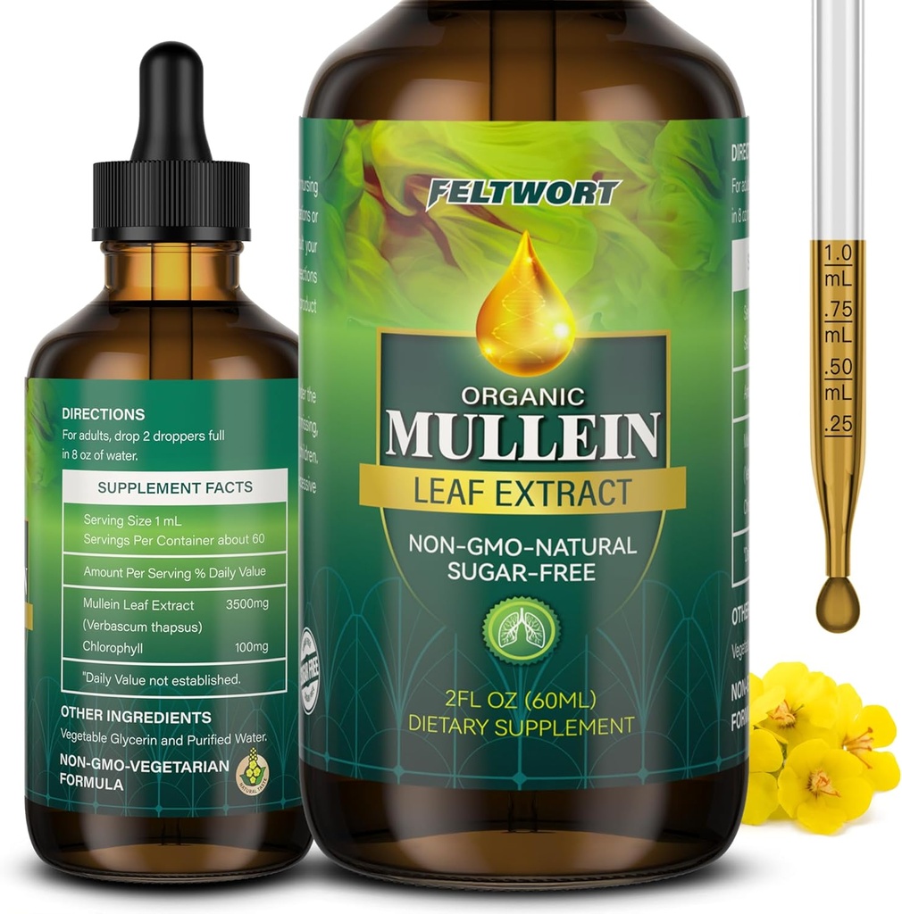 Mullein kvapky - Pľúcne čistenie - Leaf Extract - Výkonný Mullein pre imunitnú podporu,Detox a podporu dýchania - Bylinné doplnky - 2 Oz-6