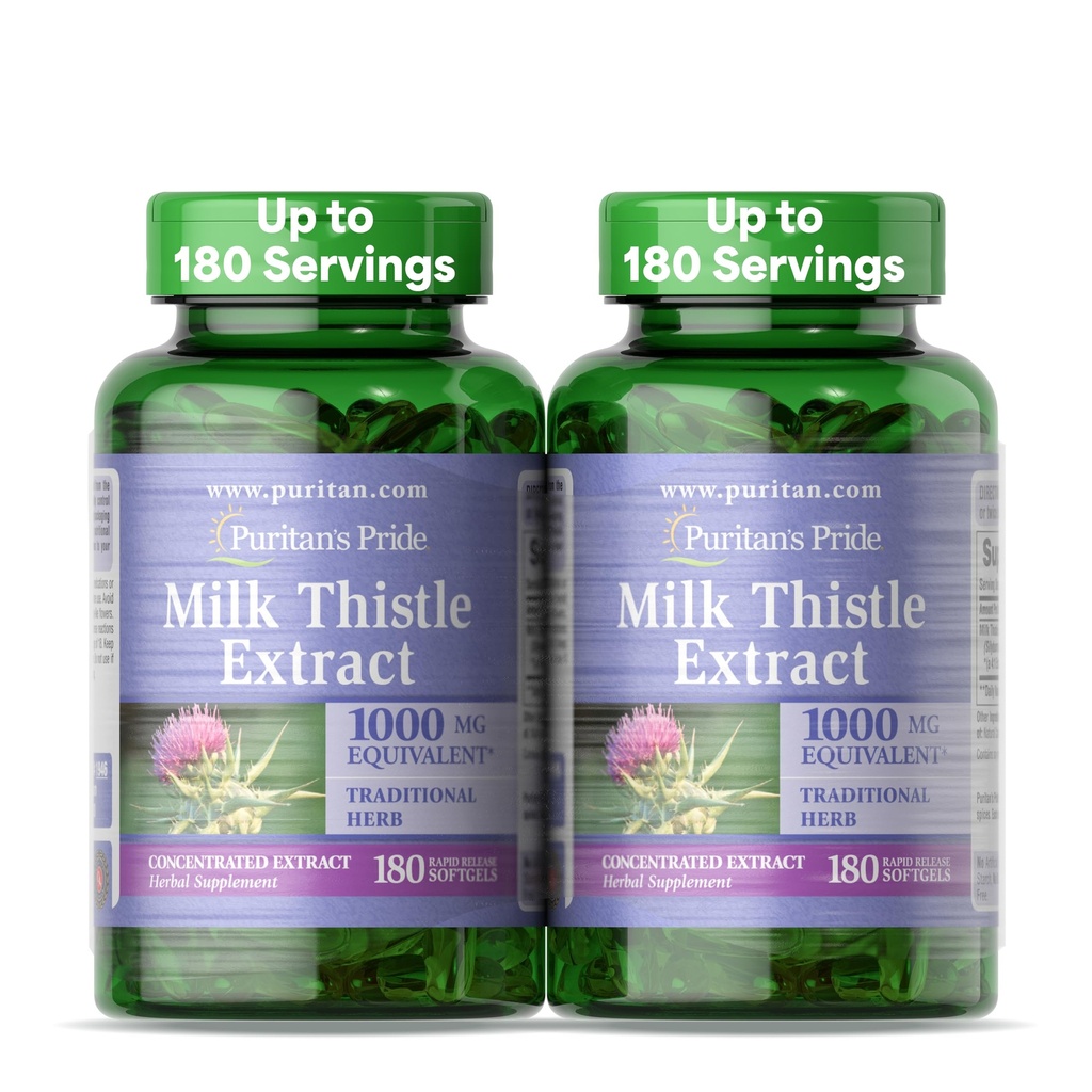Puritánske pýchové mlieko Thitle Silymarin 4:1 Koncentračný extrakt 200 mg (ekvivalent 1000 Mg) Dietary Supplement for Liver Support, 6 Month Supply, 180 count 2-Pack