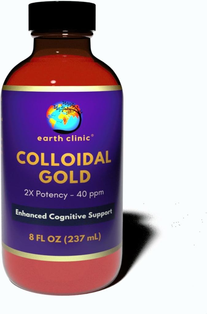 Earth Clinic ® Koloidné zlato - 2X koncentrované 40 ppm, 8 fl oz Amber fľaša pre lepšie zdravie mozgu a kognitívna podpora