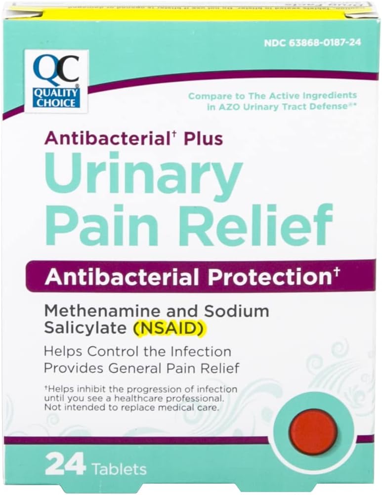 Quality Choice Urinary Pain Relief Antibacterial Plus, Urinary Tract Protection, Helps Control Symptoms of (UTI) Until You Can See a Doctor. 24 Tablets