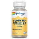 SOLARAY Super Bio Vitamín D3 v kokosovom oleji - D3 Vitamín 5000 IU - Bone Health and Immune Suplement - Lab Overené, Vyrobené Wtihout Soy, 60-Day Guarantee - 120 Softgels, 120 Servings