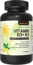 Vitamín D3 K2, vitamín D3 5000 IU (125 μg) + vitamín K2 100 μg, 2 v 1 D3 a K2 doplnky pre kosti, zuby, svaly a imunitné zdravie, 60 softgelov