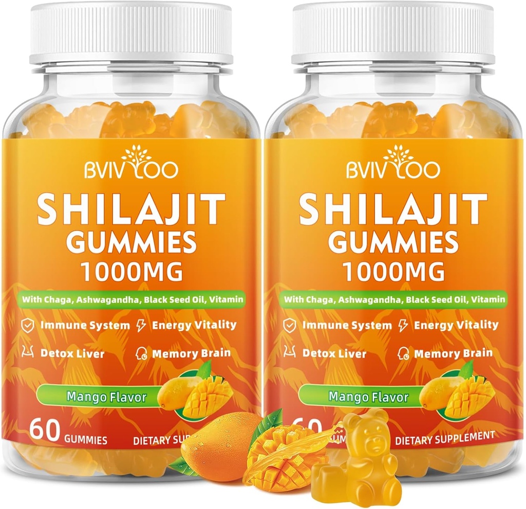 2 balenia Shilajit Gummies 1000mg bez cukru - Shilajit Supplement for Men & Women - High in 85+ Trace Minerals & Fulvic Acid - Energy, Brain, Imunity - 120 Gummies