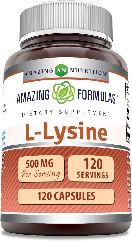 Úžasné vzorce L-lyzín 500 mg Kapsule Aminokyseliny Supplement 