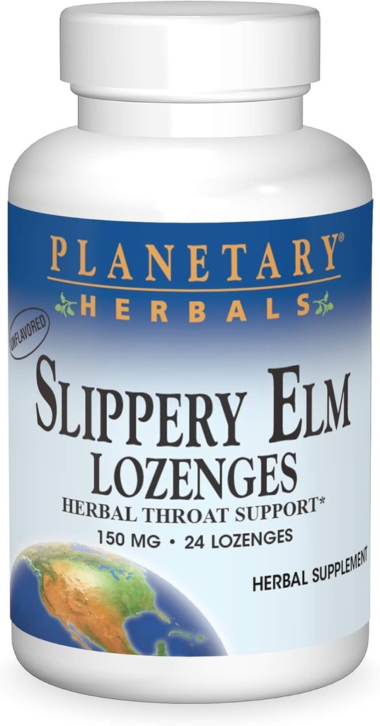 Planétne byliny Slippery Elm Lozenges, Bylinné hrdlo Podpora, 24 Lozenge