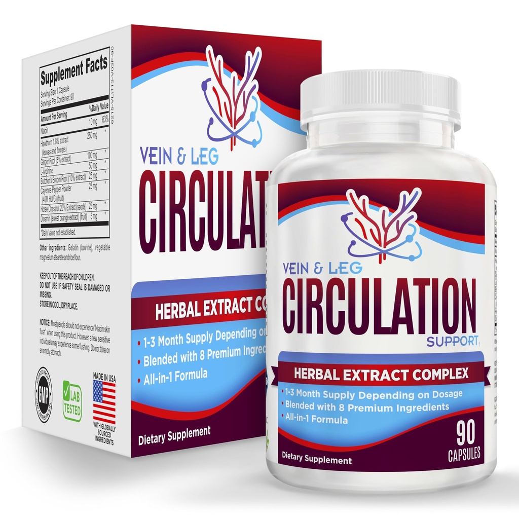 Vein & Leg Circulation Supplement (All-in-1) Zdravie Podpora s 8 Aktívne zložky 