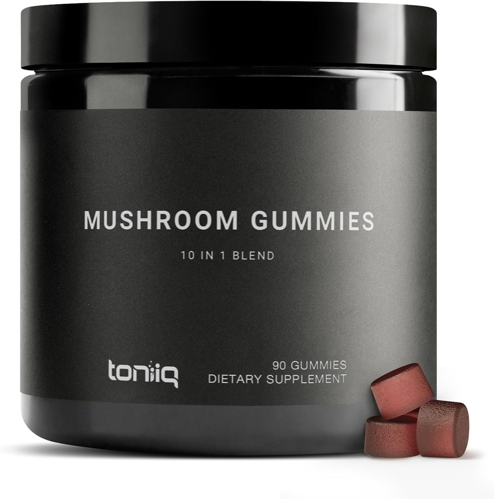 Hubové guličky - Ultra vysoká potencia 10:1 Extrakt s Levom Mane, Chaga & Reishi - Výkonný 10-Musherom Blend - Third-Party Lab Tested - 90 Gummies