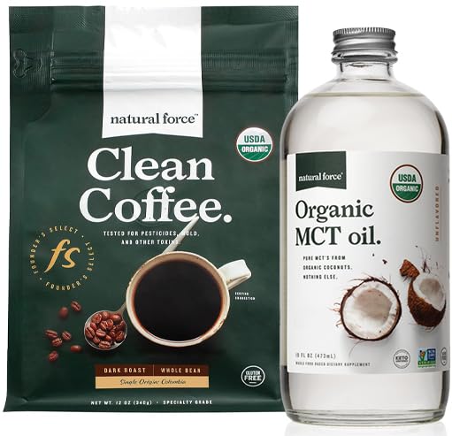 Prírodné sily Organic Dark Roast Clean Coffee + Organic MCT Oil Bundle 