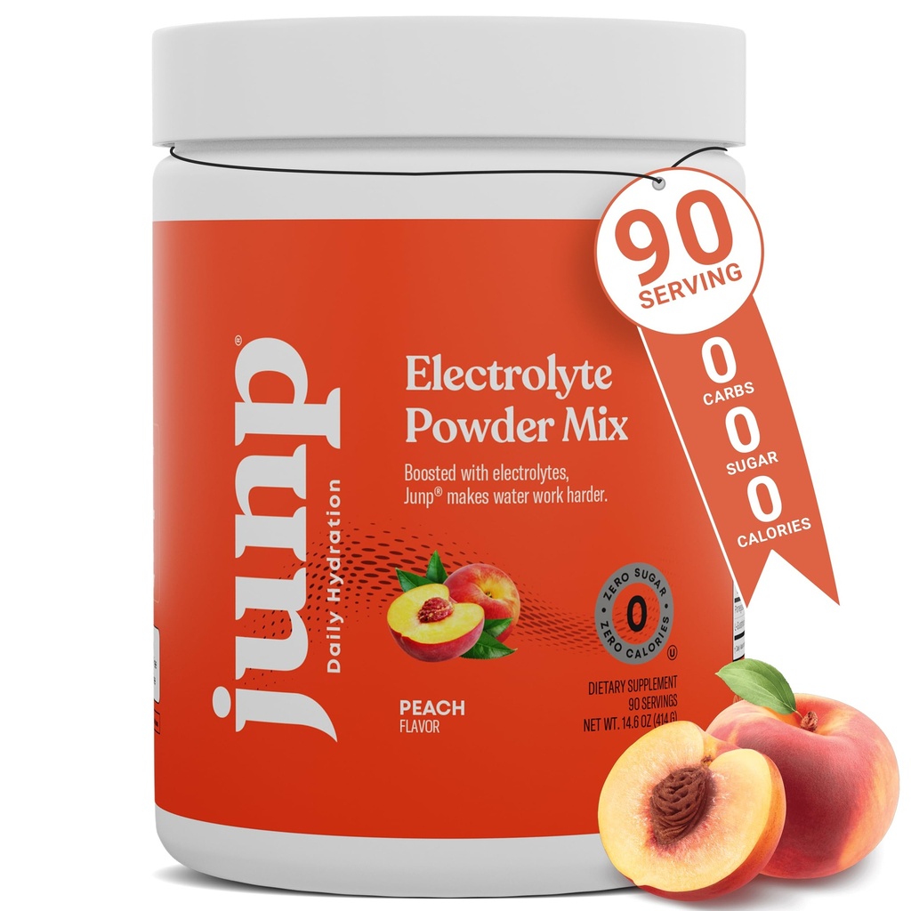 JUNP Electrolytes Powder No Cugar No Carbs, Orchard Fresh Juicy Peach Keto Electrolyte Drink Mix, Drasel & Salt Hydration Powder Electrolytes Zero Calorie Sugar Free Electrolyte Powder, 90 Servings