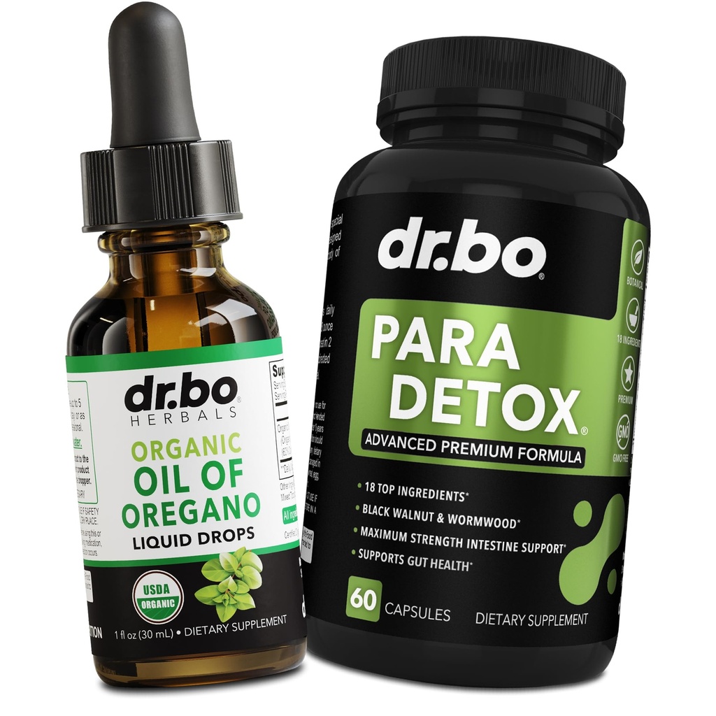 Oregano Oil Organic Liquid Drops & Gut Health Caps - Oil of Oregano Drops Tinture Extract & Intestinálne pilulky bylinné červy Black Walnut Cloves Immune Support - Herbal Organic