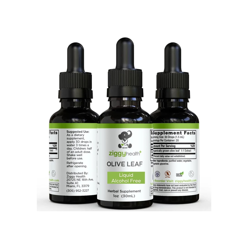 Olive Leaf Extract Liquid Tinture - Organic - Alkohol bez stravy doplnok - Extra sila - Kardiovaskulárne a Celková podpora zdravia - Vegan - 1 oz by Ziggy Health