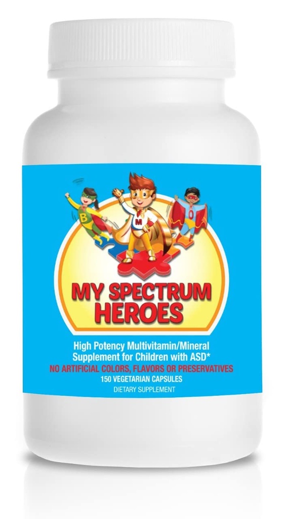 Moje Spectrum Heroes Detské multivitamínové doplnky - Acetyl-l-karnitín, Cholín, Koenzým Q10, Inositol, MSM, MTHF, NAC pre denné nutričné pomôcky a kognitívne zdravie (150 kapsúl)