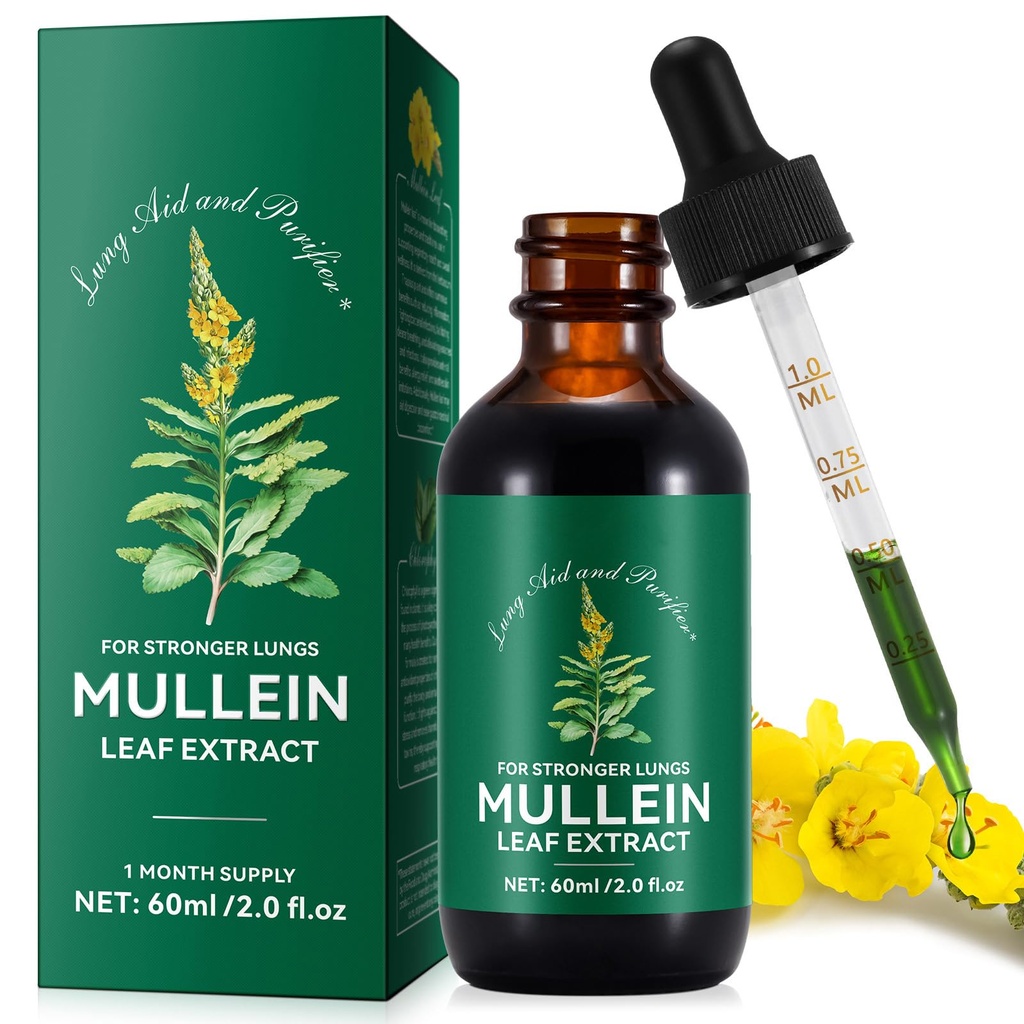 Mullein kvapky, Mullein Leaf Extract pre Pľúca, Mulleins Leaf kvapky pre Pľúcne čistenie a Phlegm, rýchla absorpcia Výkonný Mulleins extrakt pre silnejšie Pľúca (1)