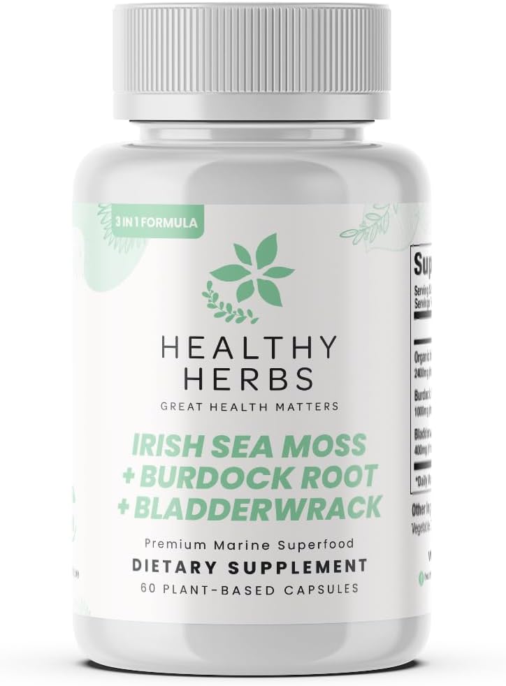 Healthy Herbs Wildcrafted Sea Moss Capsules | 2280mg Advanced Ocean Greens Complex Irish Sea Moss Superblend | US-Made, Vegan, Non-GMO, Easy-Swallow (60 Capsules)