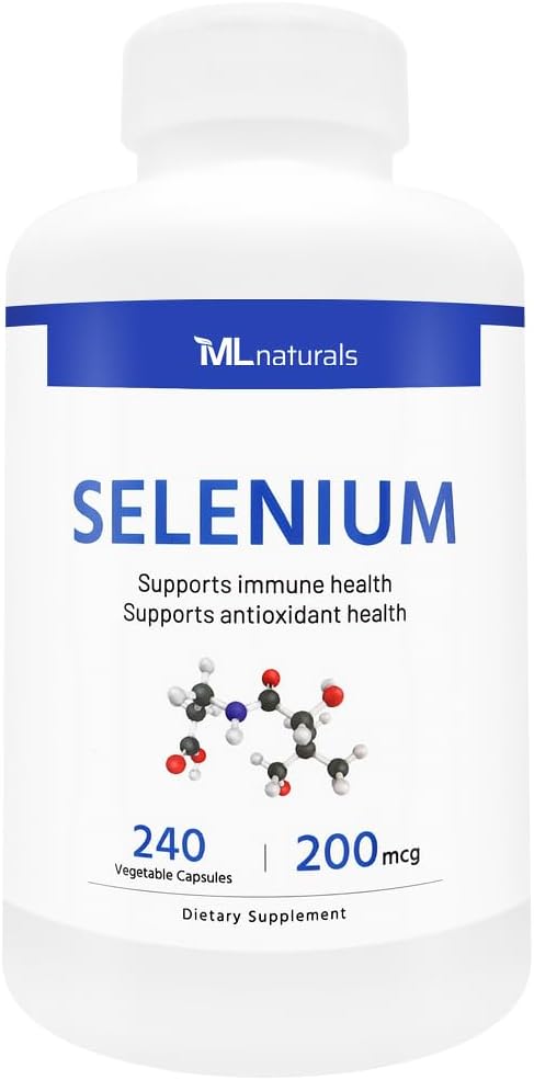 ML Naturals Selénium 200mcg 240 Rastlinné kapsuly. Podporuje imunitné zdravie, NSF-Certifikované a cGMP-Compliant