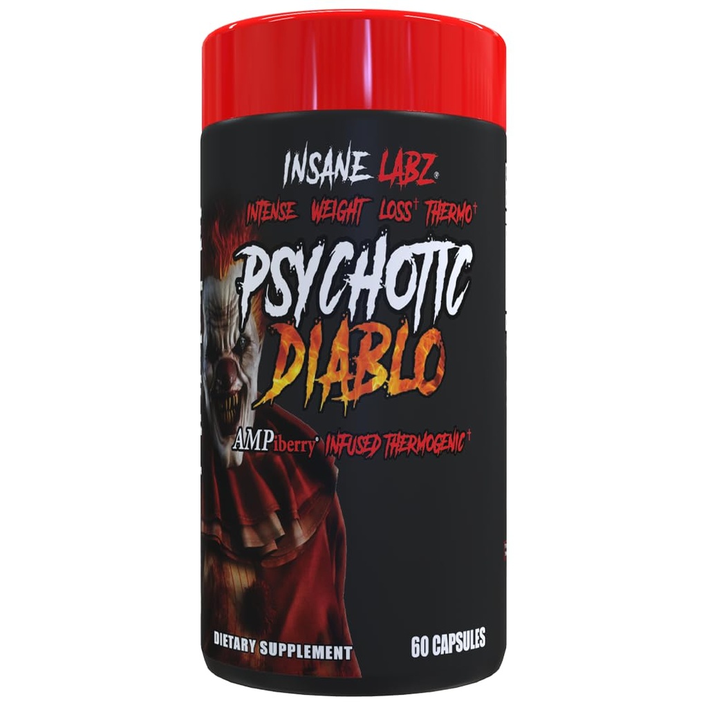 Insane Labz Psychotic Diablo Thermogenic Fat Burner pre mužov a ženy s zrnkami raja Theobromine Dandelion Root Extract Poháňaný AMPiberry, Apetite Supressant - 60 Serviv