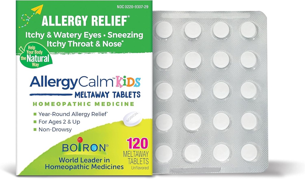 Boiron AlergiaKalm Deti Tablety na úľavu od alergie a sennej horúčky Príznaky sipotu, Runny nose, a svrbenie očí alebo hrdla - 120 Počet