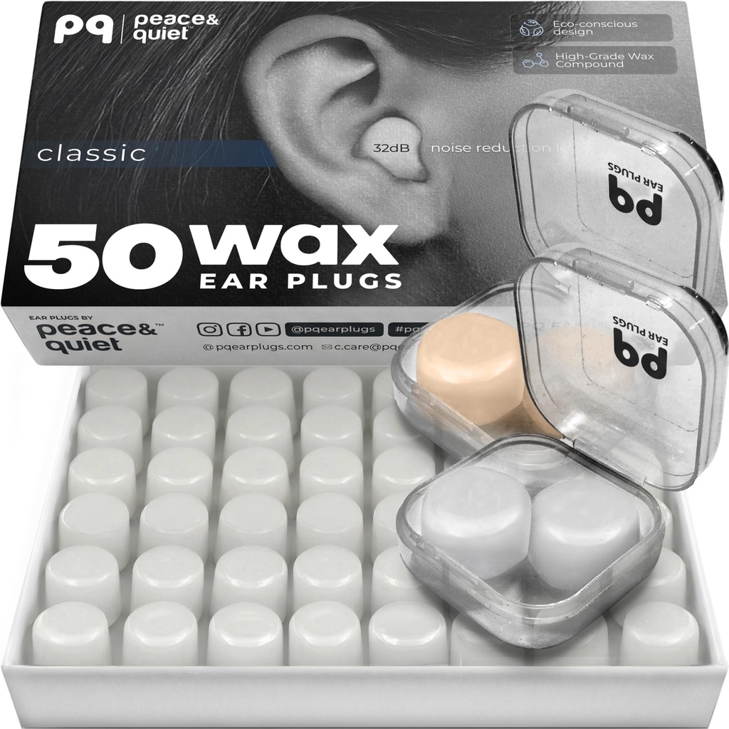 PQ Wax ušné zástrčky pre spánok, plávanie - 50 hlučnosť zrušenie silikónový gél Wax ušné zástrčky, ochrana ucha pre spánok a plávanie, mäkké wax plutievky so zvukom blokovanie úroveň 32Db, (50 vankúše), farba: biela