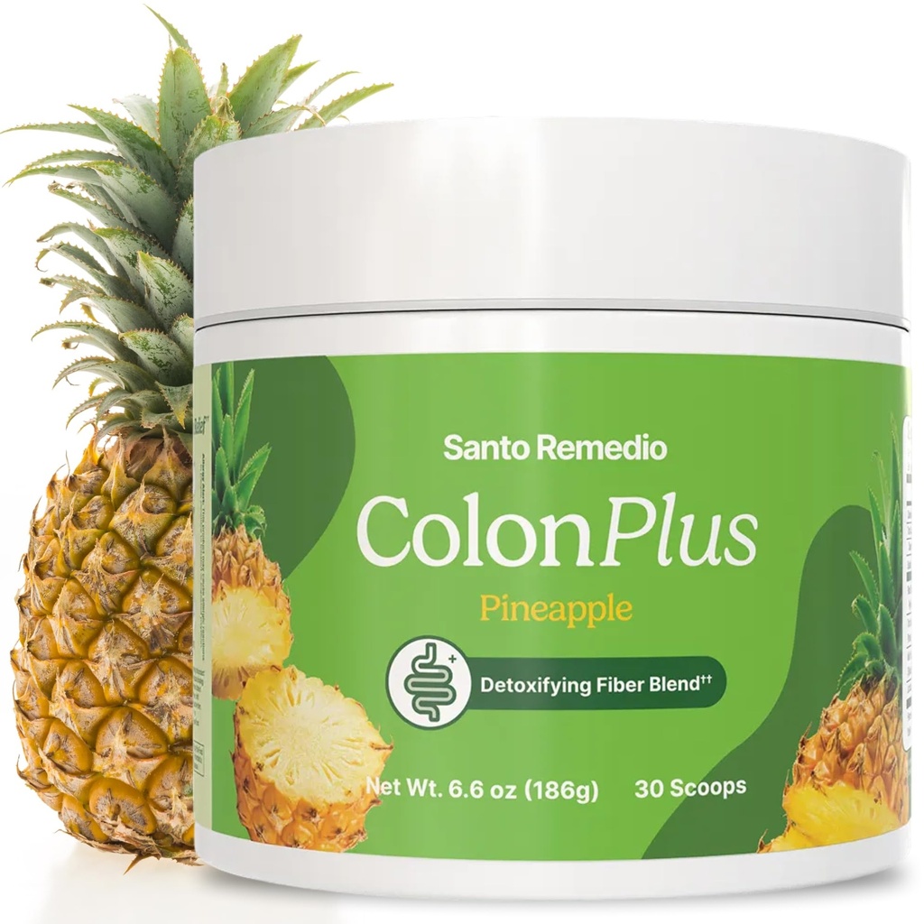 Santo Remedio Colon Plus, Colon Cleanser, Dietary Psyllium Husk Fiber and Probiotics Supplement, 30 Servings, Ananásová aróma