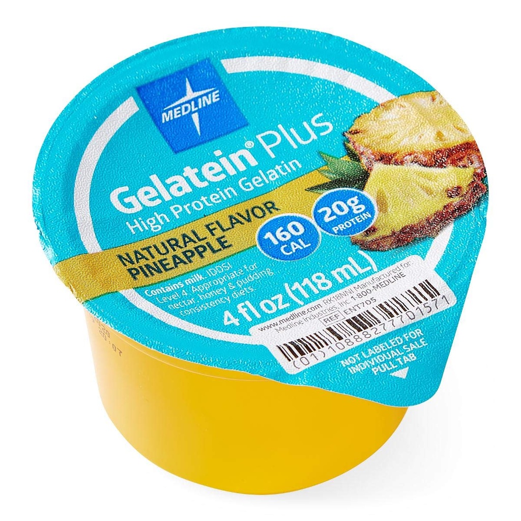 Medline Active Gelatein Plus Supplement, ľahko podávať, Proteín a kalórií vylepšený, Ananásová chuť, 4oz. Cup (Prípad 36)