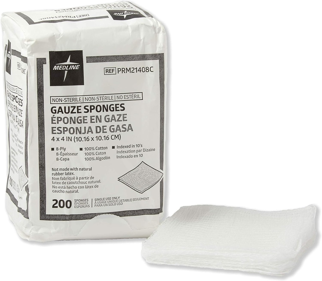 Medline Non-Sterile Cotton Tkané Gauze Sponges, 8 Ply, Ideálne pre rán obliekanie a čistenie, Prípad 4000