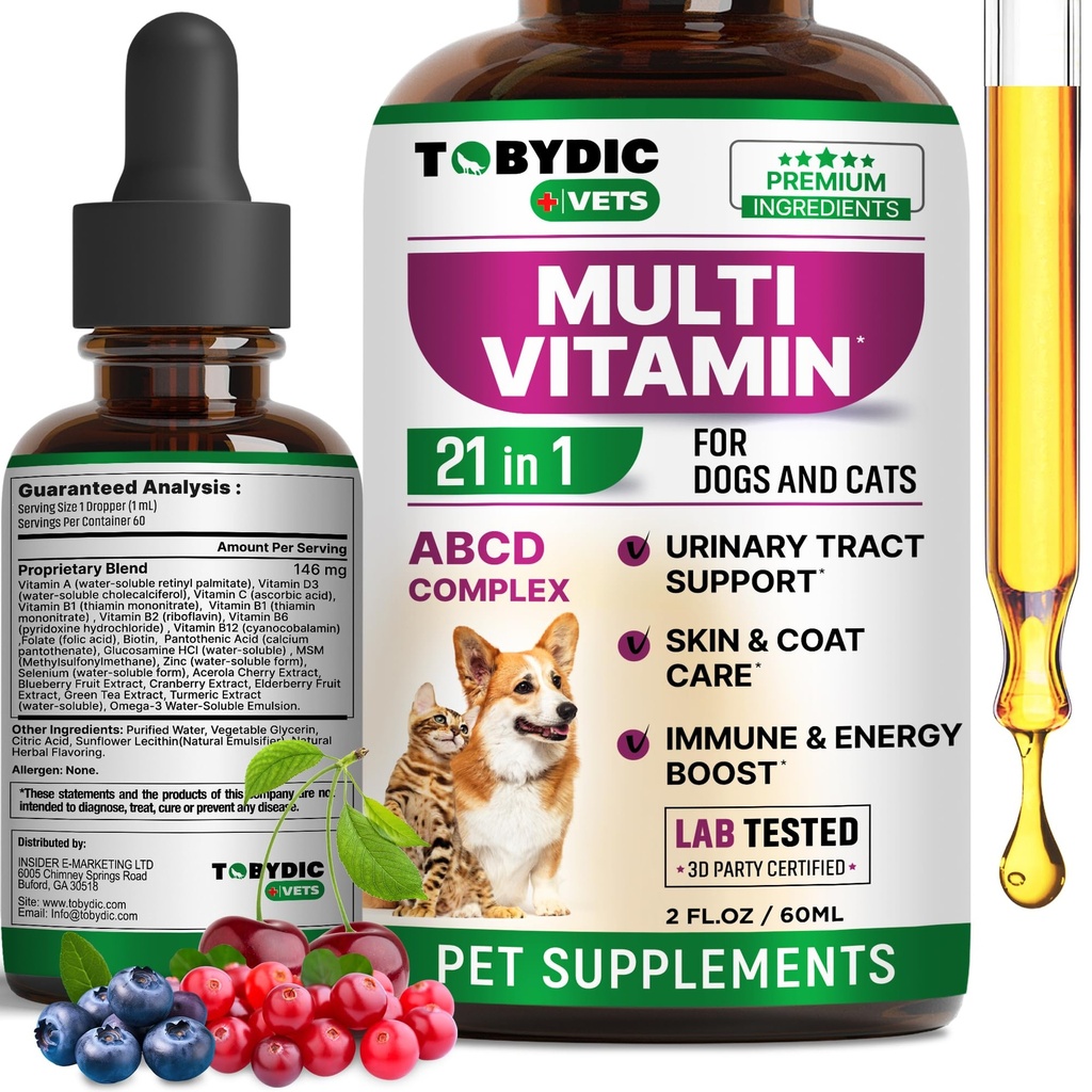 Mačka a pes Multivitamín 21 v 1 Pet Doplnky s brusnicou a glukozamínom - Prírodná medicína a podpora pre UTI, močový traktát, močový mechúr, obličky, koža, kĺby liečba vyrobené v USA