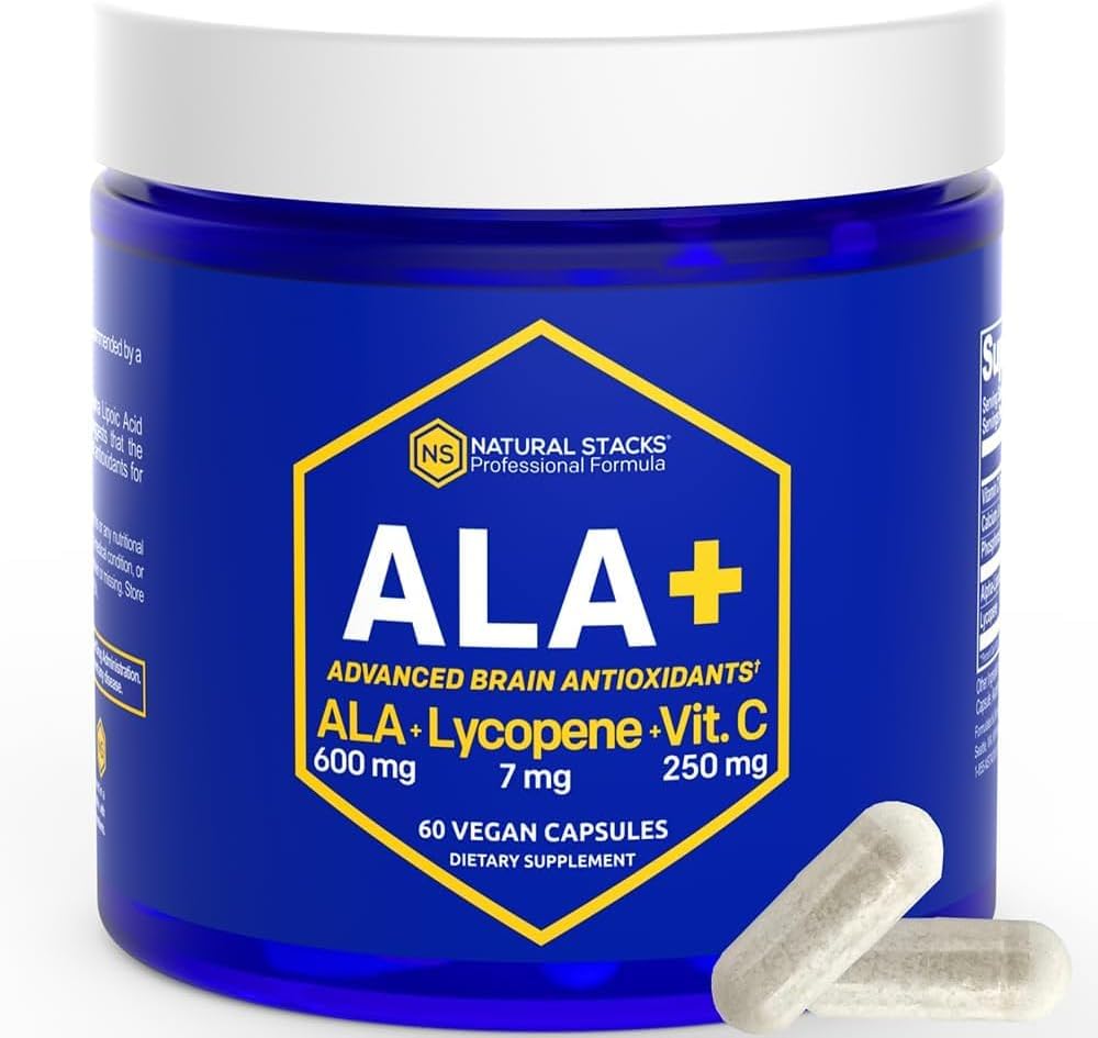 PRÍRODNÉ STACKY Alpha Kyselina lipová 600 mg w/lykopén a vitamín C - doplnok pre imunitu a bunkové funkcie - doplnok pre zdravie mozgu