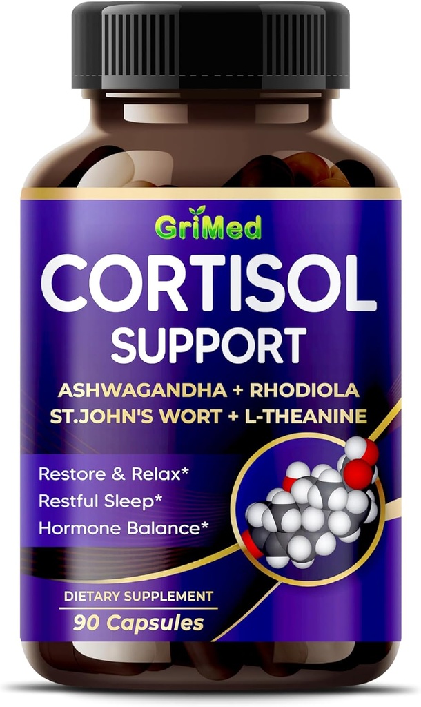 GriMed Ashwagandha Rhodiola 14,150mg - x 10 Power with St.John's Wort, L-Theanine - Restore & Relax, Restful Sleep - USA Made & Tested (90 Počet (Pack of 1))