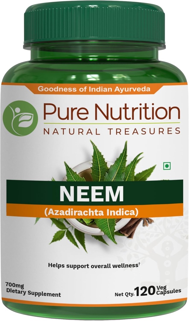 Pure Nutrition Neem Kapsule 700 mg. (Ekvivalentný do 2600mg Neem Leaf Powder and Bark Powder) Non GMO 