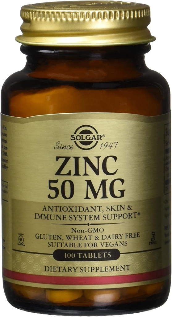 Solgar Zinok 50 Mg, 100 Tablety - Zinok pre zdravú pleť, imunitný systém a antioxidant Support- 100 Servings, 100 Počet (Pack of 12)
