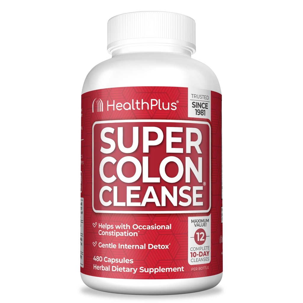 Health Plus Super Colon Cleanse 120 Day Supply of Gentle Gut Clease Detox, Psyllium Husk, Probiotiká pre Zápcha Relief & Digestive Support, 480 Kapsule