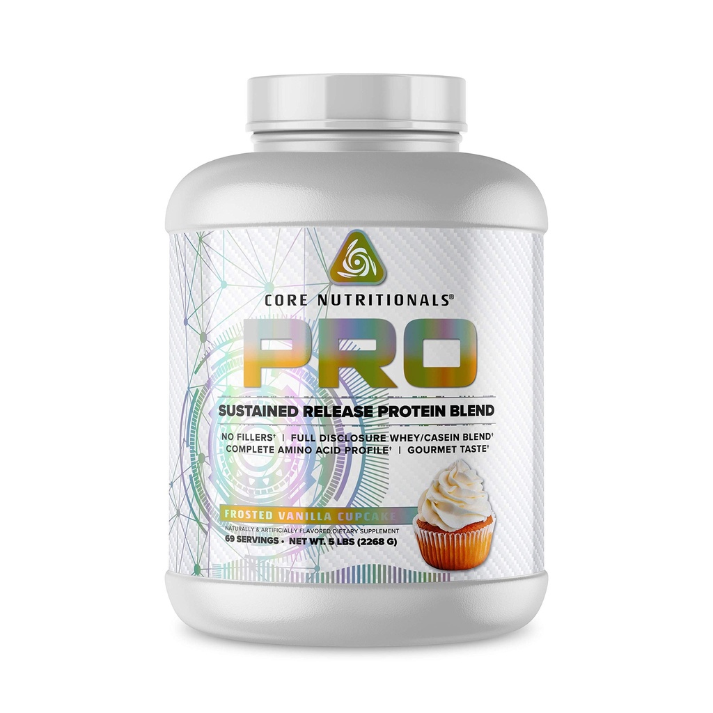 Core Nutritionals Pro Trvalé uvoľňovanie Bielkoviny Blend, Digestive Enzyme Blend, 25G Protein, 2G Carb, 69 Servings (Frosted Vanilla Cupcake)