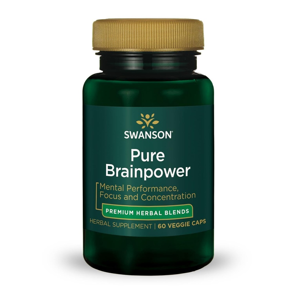 Swanson Pure Brainpower Brain Health Cognitive Memory Focus Support Neurotrofic Factor (CDNF) Herbal Supplement (Ginkgo Biloba, Bacopa Monnieri) 60 Veggie Capsules (Veg Caps) Vegan